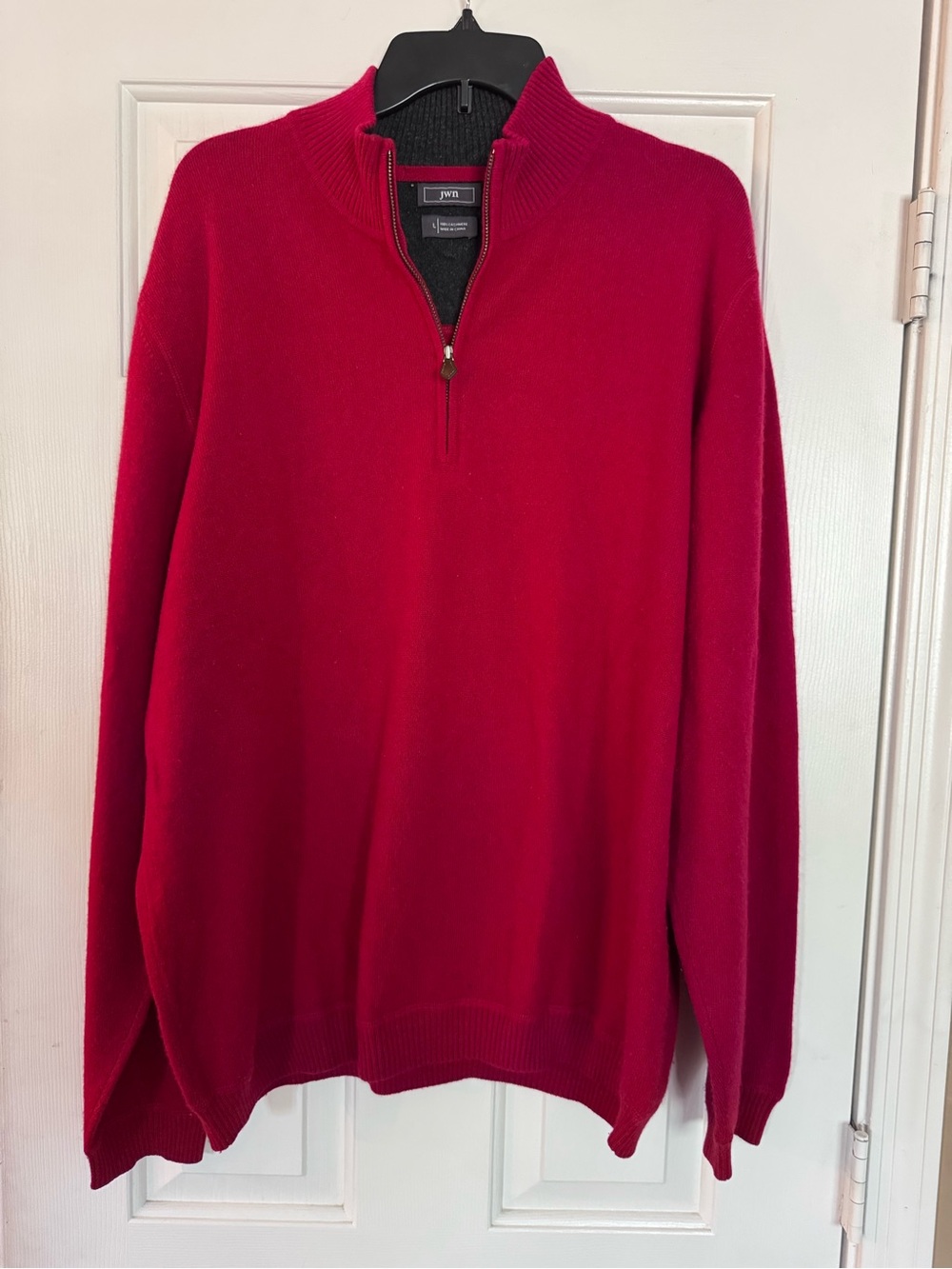 JWN Nordstrom Mens Vibrant Red 100% Cashmere Quarter Zip Sweater L